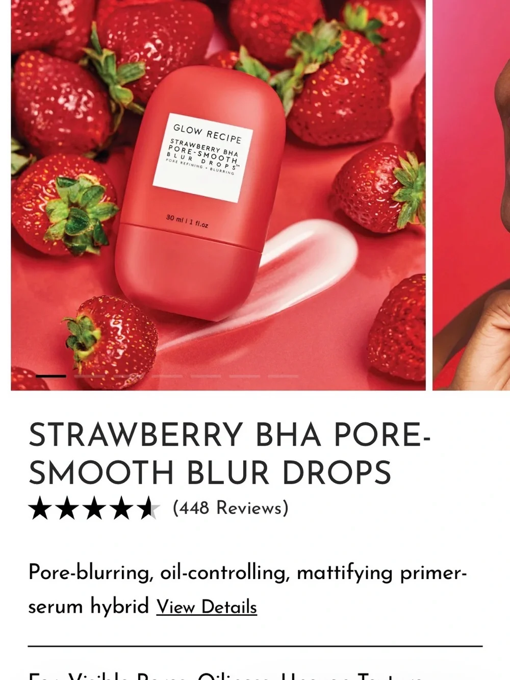 Glow Recipe Strawberry BHA Pore-Smooth Blur Drops — red